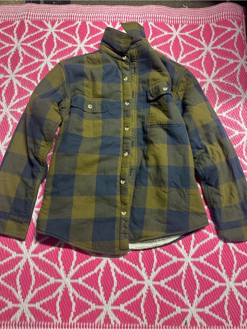 RedHead Men's Olive Green Buffalo Plaid Sherpa Lined Flannel Shirt Jacket Size M